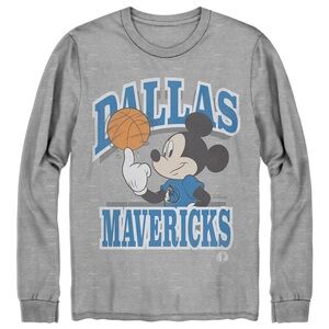 Brand New Dallas Mavericks Junk Food Gray Disney Mickey Long Sleeve T-Shirt